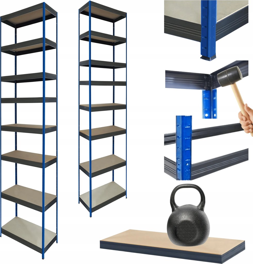 Tárolószekrény fém állvány Helios 270x40x40cm 8Px175kg Tömör Kék