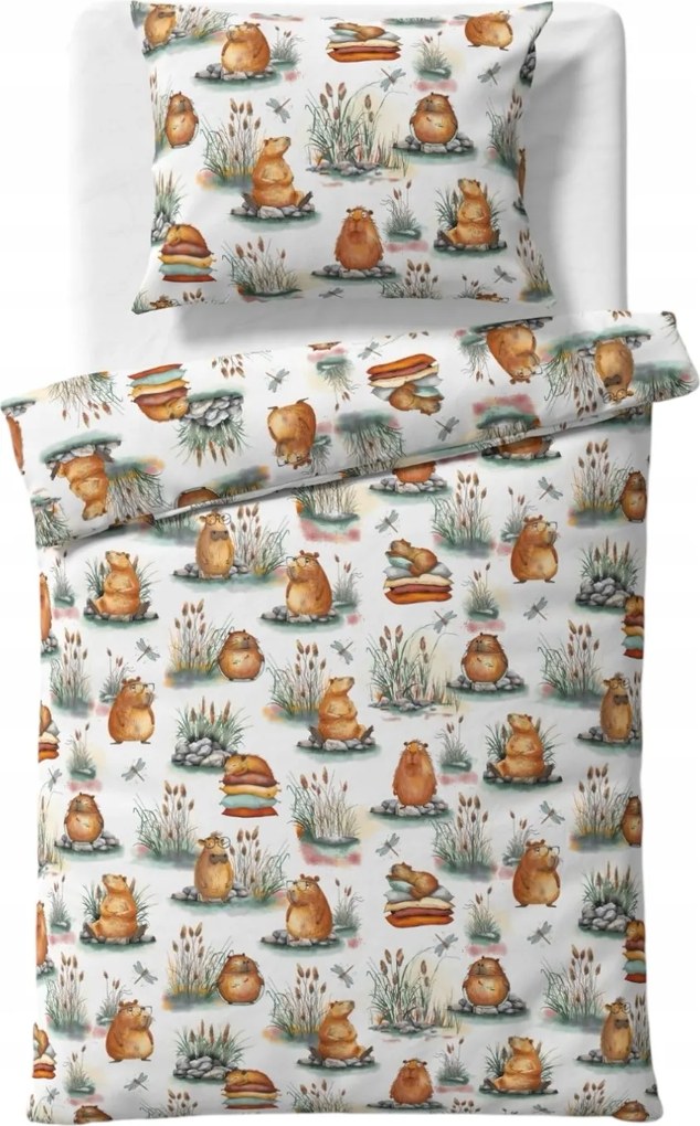 Pamut ágyneműhuzat 140x200 kapibara fehér, kapibara, gyerek