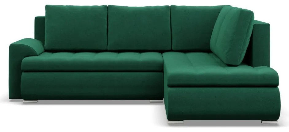 Tokio sarokkanapé, L alakú háttámlával, 2 ágyneműtartóval, bársony, jobboldali, zöld