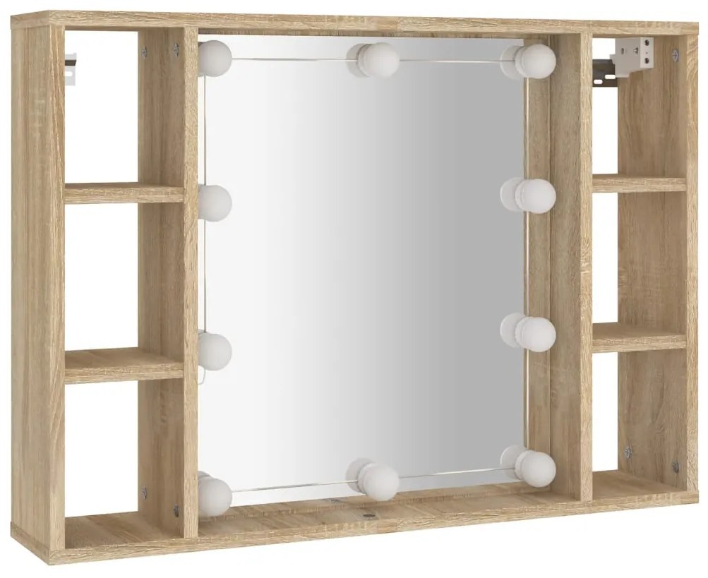 sonoma tölgy tükrös szekrény LED-ekkel 76 x 15 x 55 cm