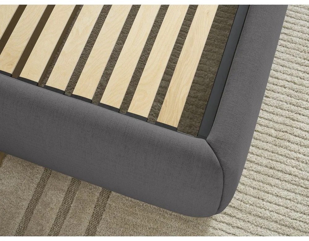 Sötétszürke kárpitozott ágyneműtartós franciaágy ágyráccsal, ágytámla nélkül 180x200 cm Inera – Bobochic Paris