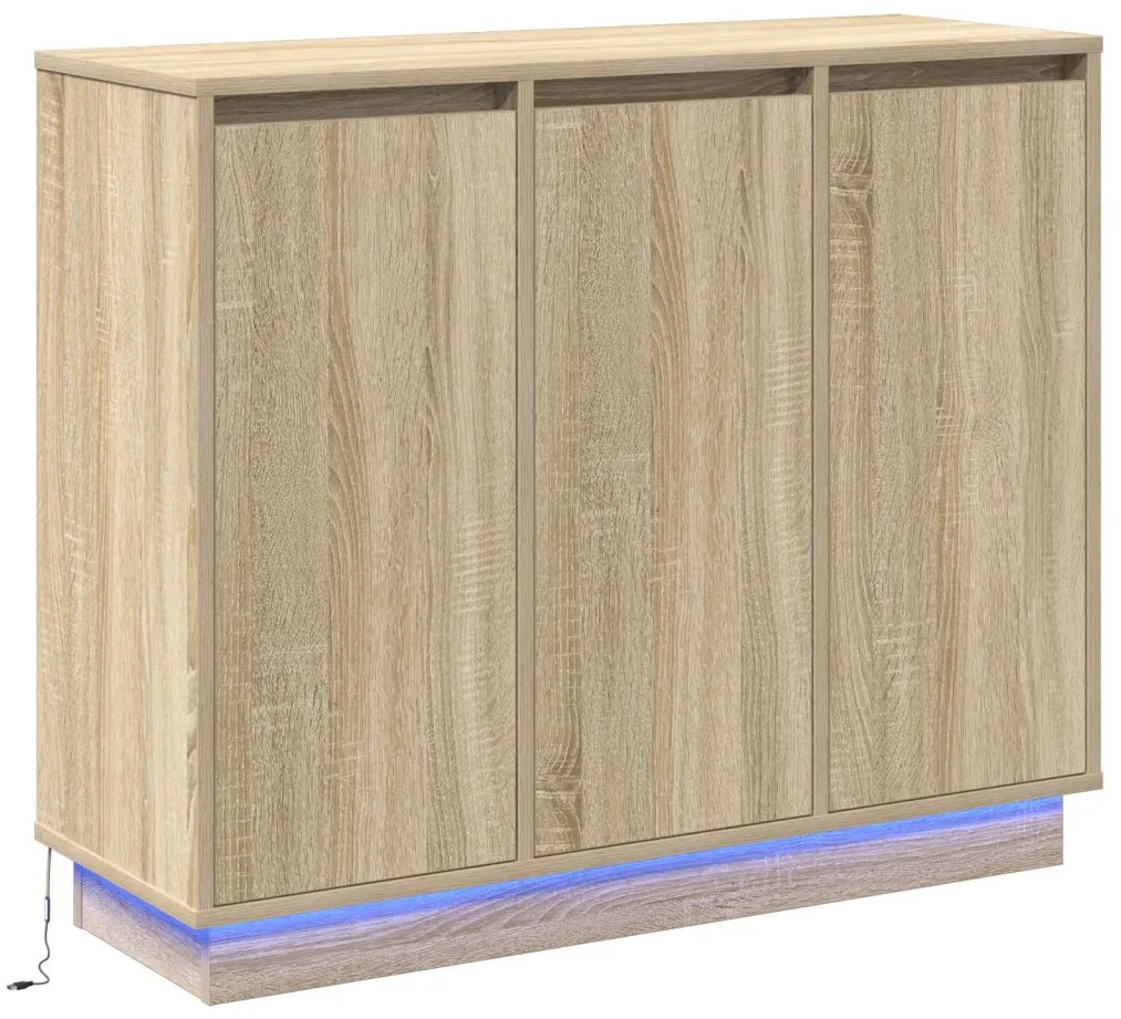 LED-es oldalszekrény, Sonoma tölgy, 90x32x75 cm, ragasztott fa