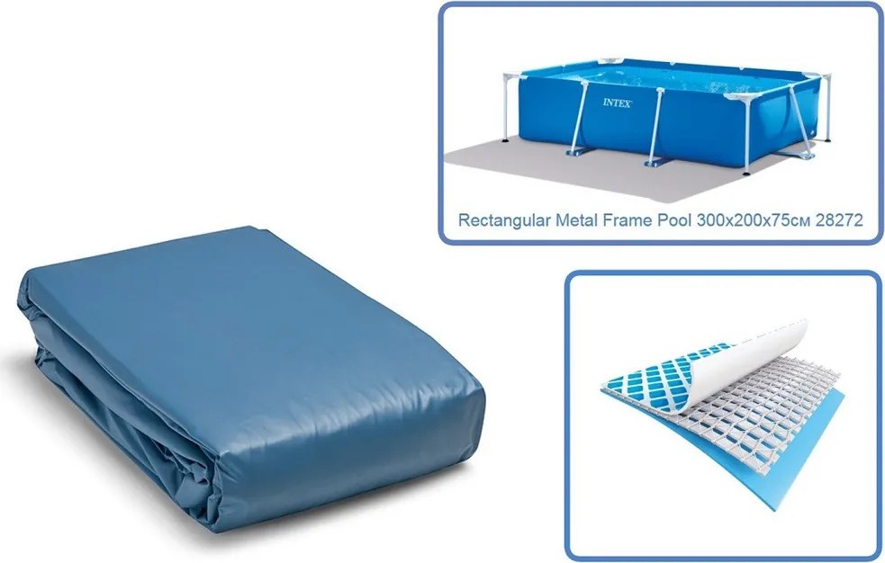 Medence belső fólia, Intex Rectangular Frame, 300 x 200 x 75 cm, kék, téglalap alakú, 3 rétegű PVC, leeresztő szeleppel, szűrő csatlakozással (10944)