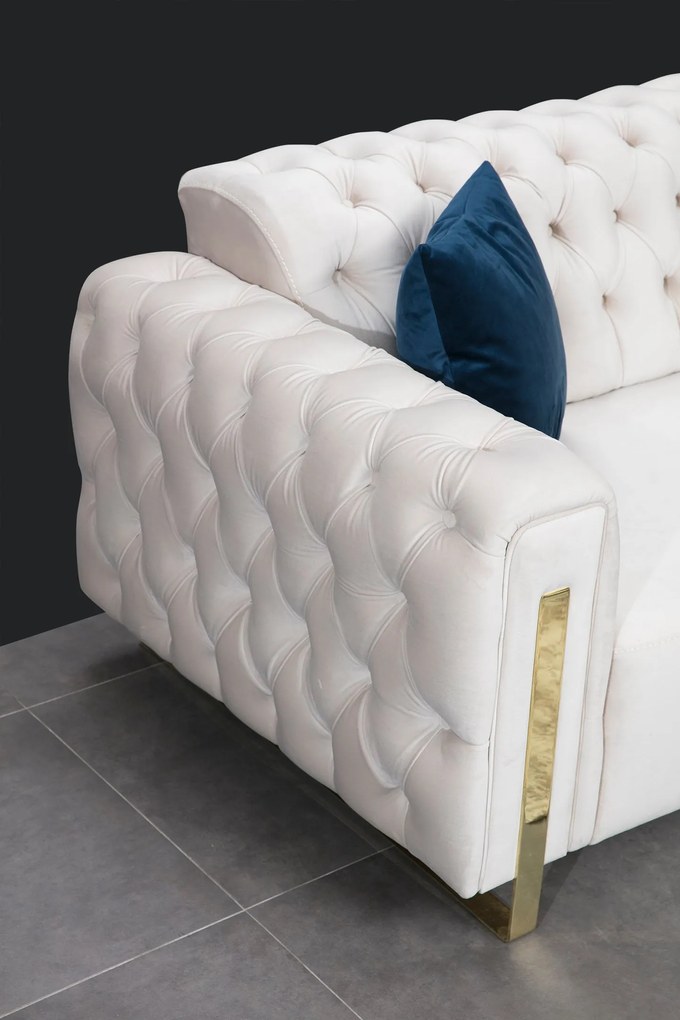DANA Gold chesterfield kanapé, elektromosan ágyazható, bézs bársony