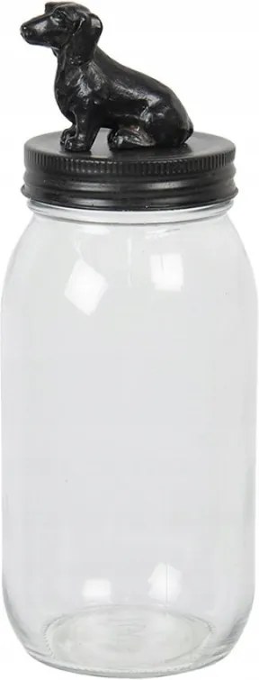 Üveg tárolódoboz tacskóval a tetején 8x22 cm