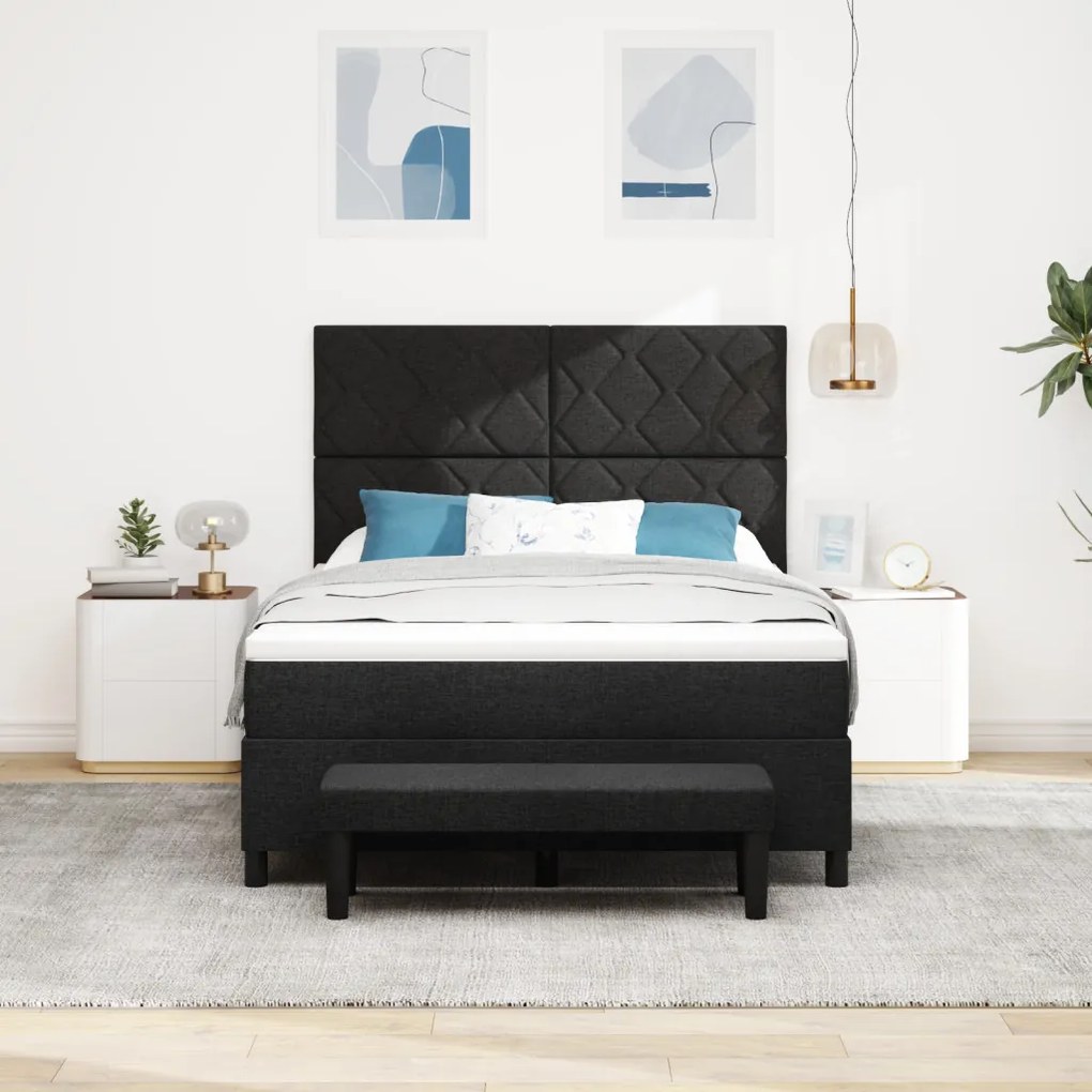 Boxspring ágy matraccal és padlóval Fekete 140x200 cm Szövet
