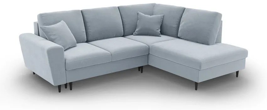 Világoskék bársony kinyitható tárolóhelyes sarokkanapé (jobb oldali-L alakú) Kyoto – Cosmopolitan Design
