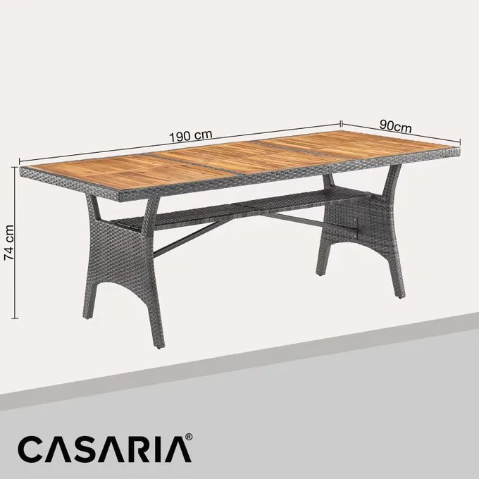 Deuba Takeo rattan asztal 190x90x74 cm - szürke/akác