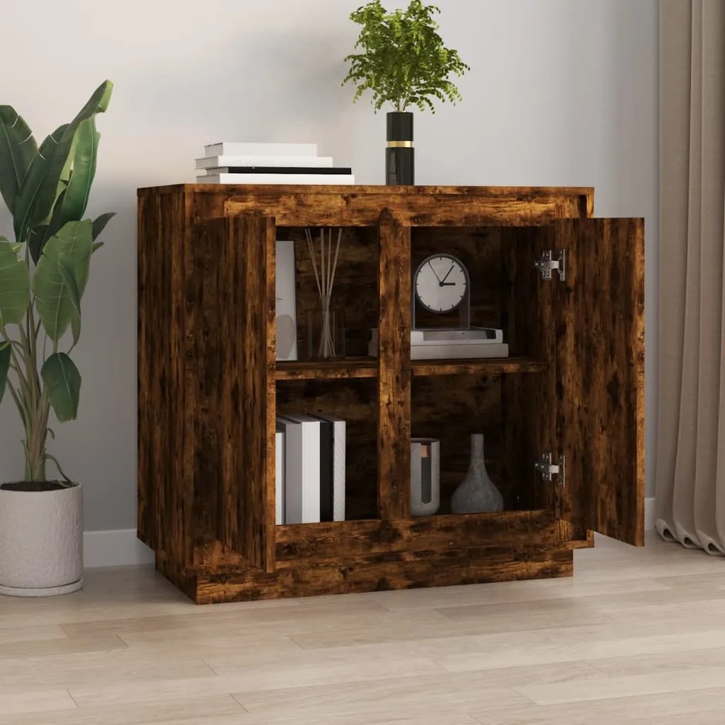 füstös tölgy színű szerelt fa tálalószekrény 80 x 34 x 75 cm