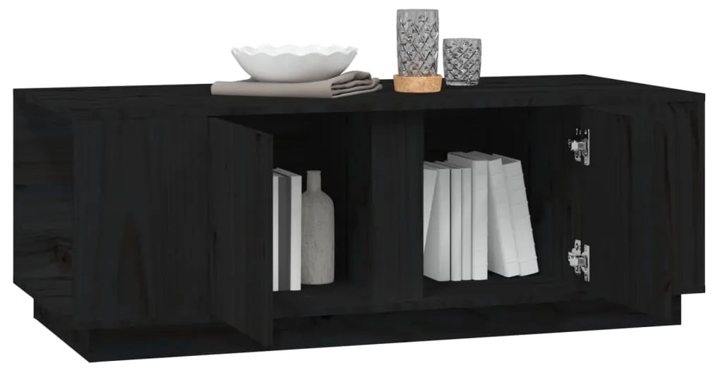 Fekete tömör fenyőfa dohányzóasztal 110x50x40 cm
