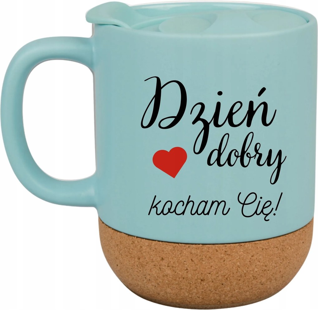 Kék Bögre Fedéllel És Parafa Aljjal Ajándék Jó Reggelt