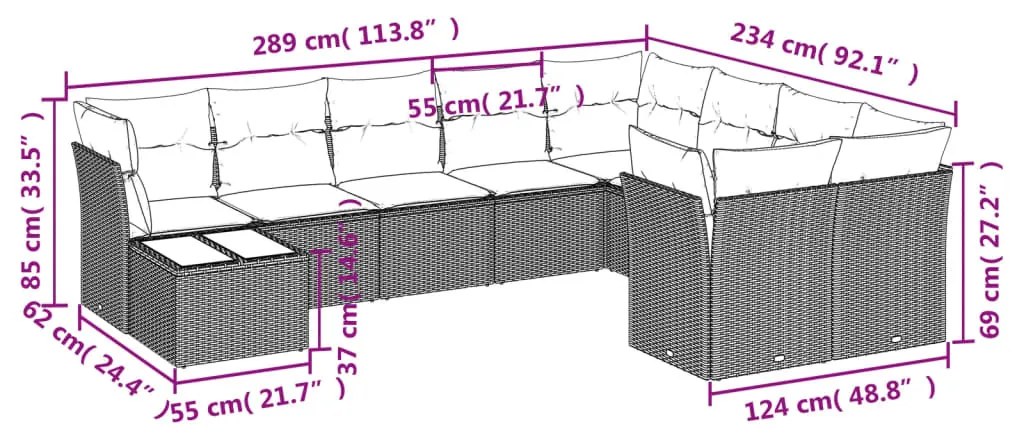 10 részes fekete polyrattan kerti ülőgarnitúra párnákkal