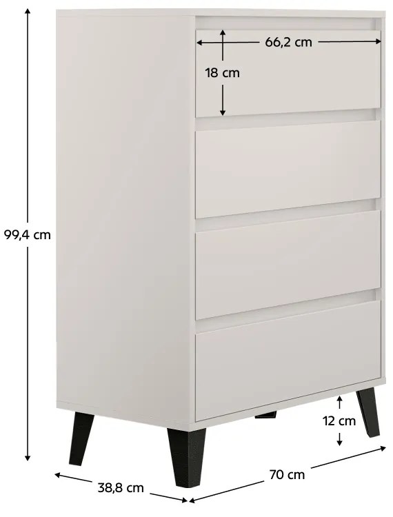 BOGAN 4S70 komód, fehér