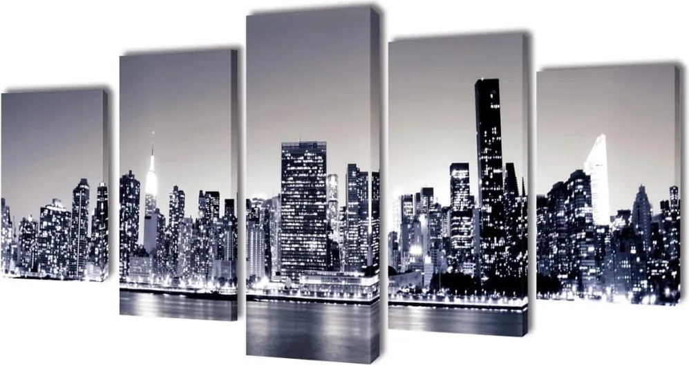 vidaXL Vászon falikép szett monokróm new york-i Skyline 200 x 100 cm
