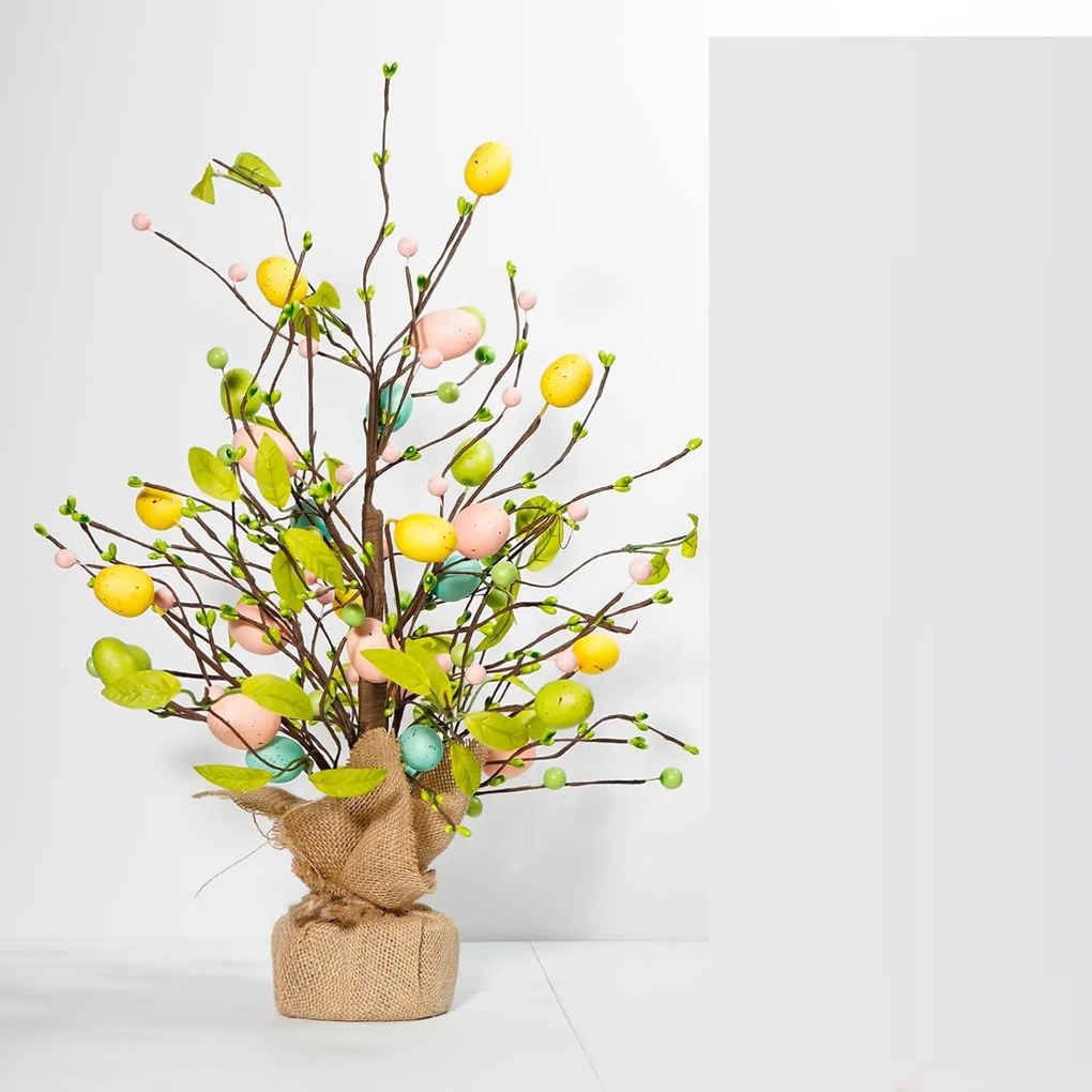Húsvéti fa fényekkel,Színes húsvéti tojás, Asztal dekoráció