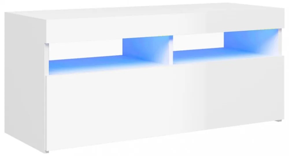 magasfényű fehér TV-szekrény LED lámpákkal 90x35x40 cm