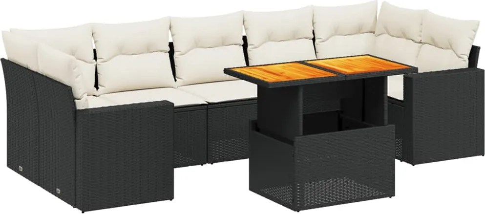 vidaXL 8 részes fekete polyrattan kerti ülőgarnitúra párnákkal