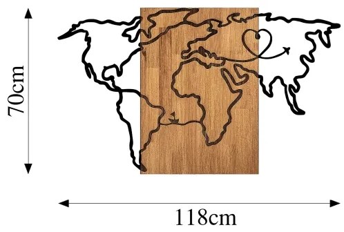 Fali dekoráció 118x70 cm fa/fém térkép