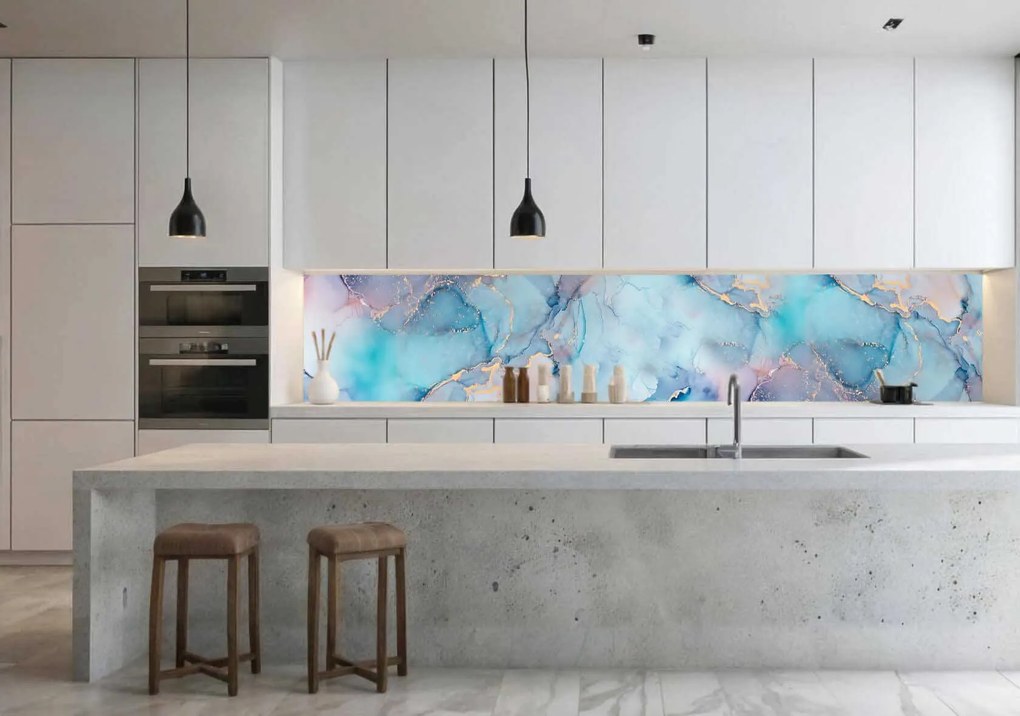 Wallplex konyhahátfal Light Blue Marble (Méret: 60x180)