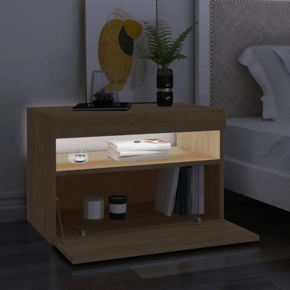 2 db sonoma tölgy színű TV-szekrény LED-lámpákkal 60x35x40 cm