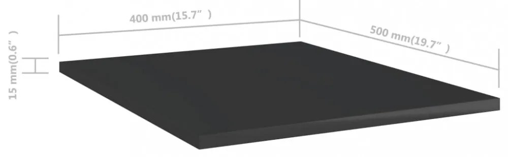 8 db magasfényű fekete szerelt fa könyvespolc 40 x 50 x 1,5 cm