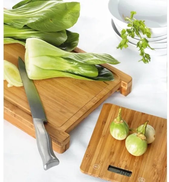 Digitális konyhai mérleg 1xCR2032 + bambusz tábla