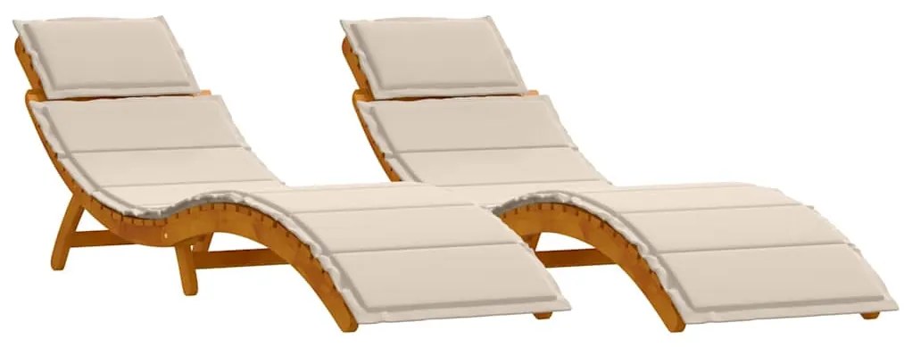 vidaXL Napozóágy párnával 2 pcs Krémszín Tömör Akácfa