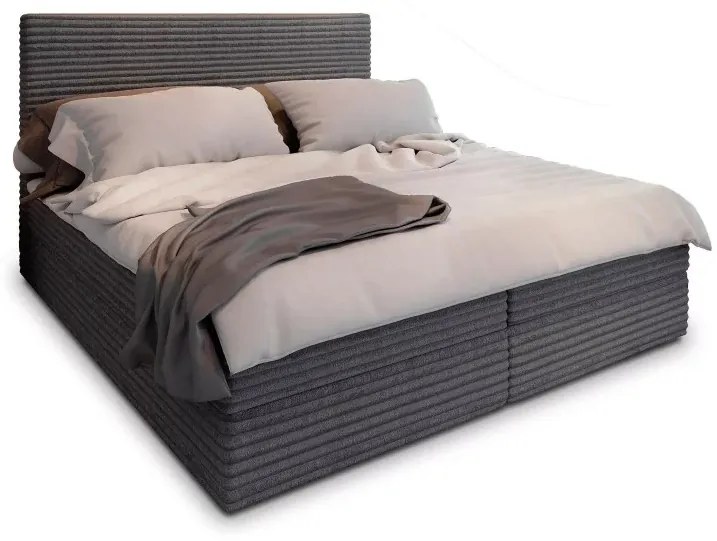 Kárpitozott boxspring ágy ISPIRA 140x200 cm szürke Matrac: Bonell rugós matrac