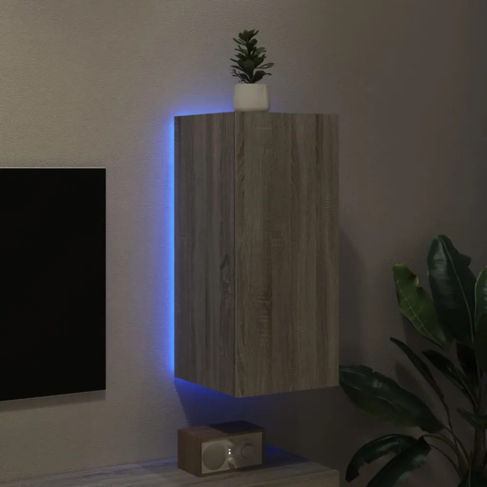 szürke sonoma színű fali TV-szekrény LED-ekkel 30,5x35x70 cm