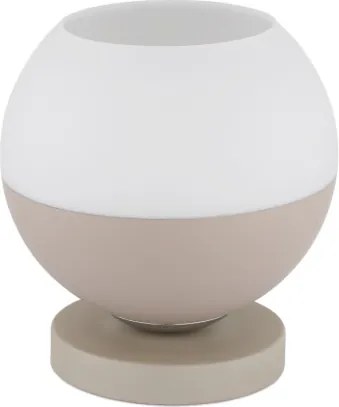 Globo 15999T Asztali lámpa, homokszínű matt fém, krómozott fém, fehér üveg, bézs textil kábel, billenőkapcsoló a kábelen, ø: 200mm, M: 210mm, kábelhossz 1800mm, 1x E27 60W 230V izzó nélkül