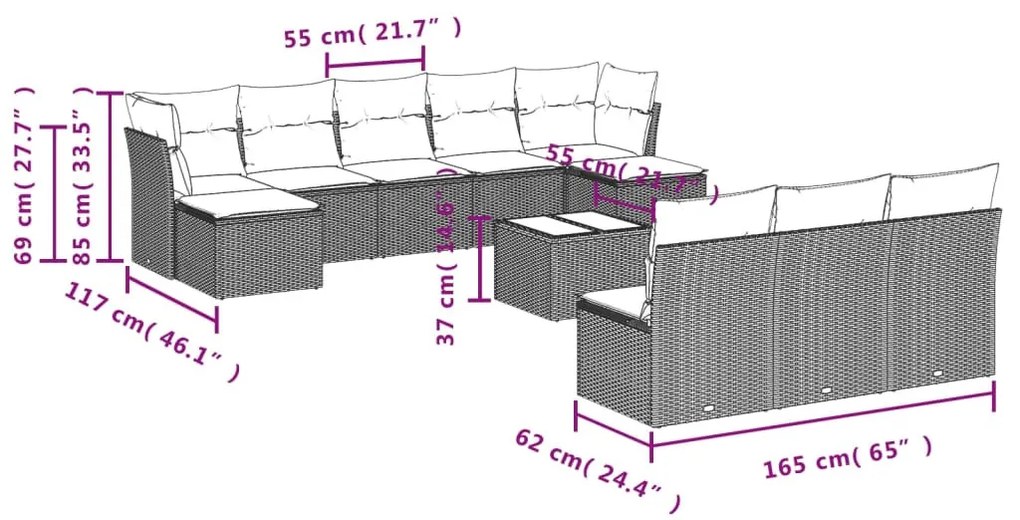 11 részes szürke polyrattan kerti ülőgarnitúra párnákkal