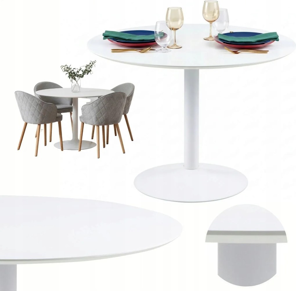 Étkezőasztal kerek Fehér étkező 110 cm 4 személyes Stabil scandi
