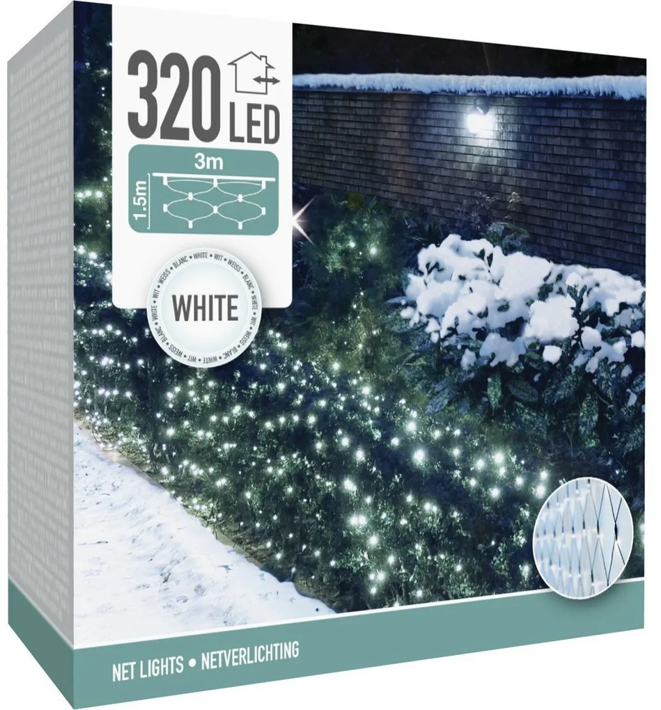 Kültéri fényháló, 300x150 cm, 320 LED, hidegfehér, IP44, 3 m