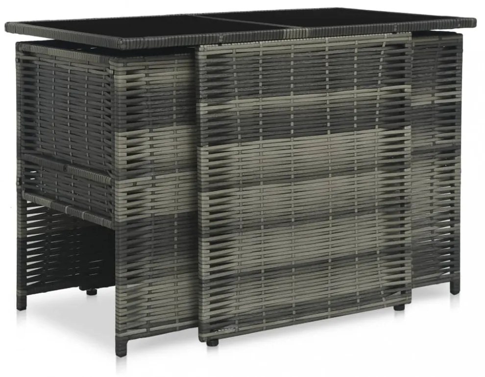 3-részes szürke polyrattan bisztrószett párnákkal