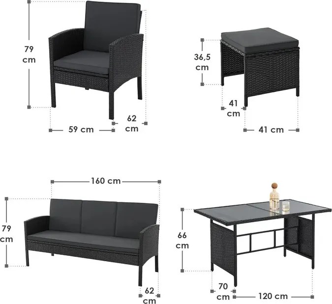 Juskys Rattan szett Turin - fekete