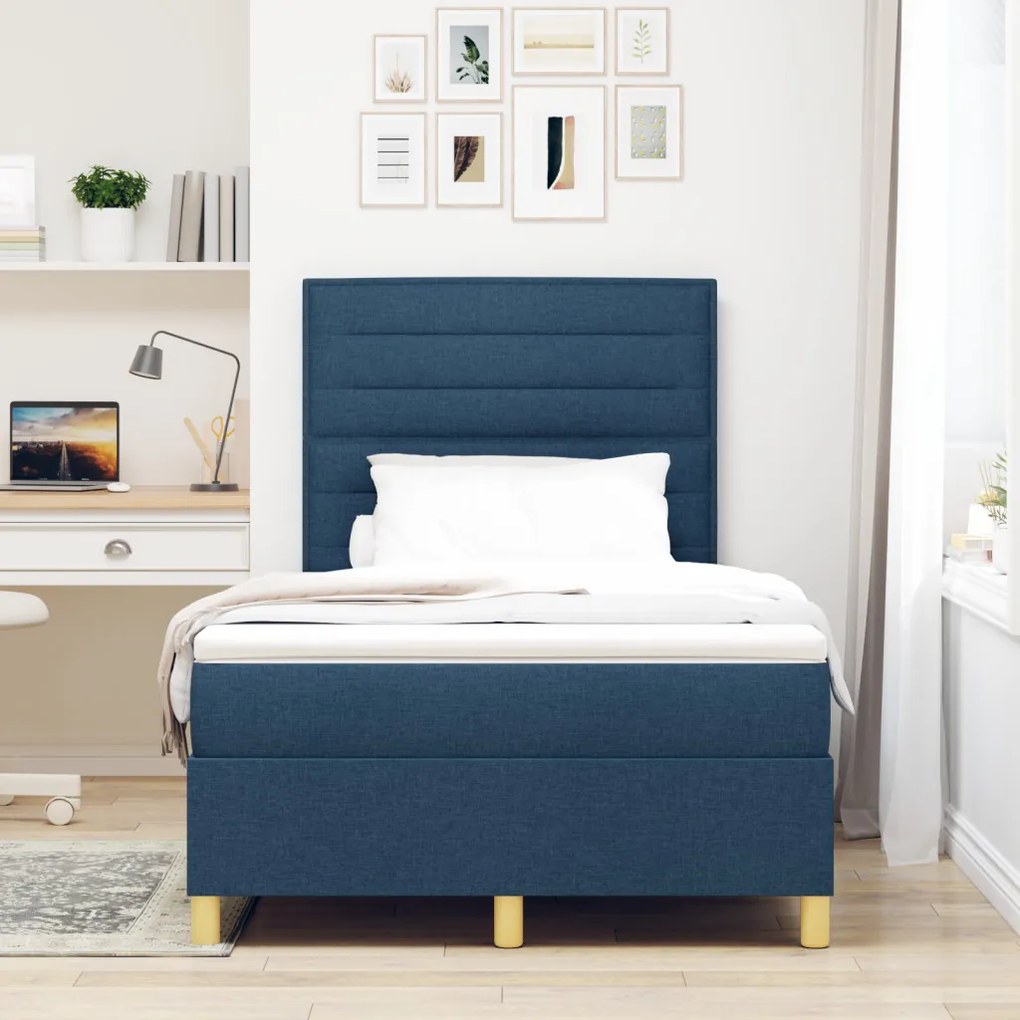 Box Spring Ágy Matrac & LED Kék 120x200 cm Szövet