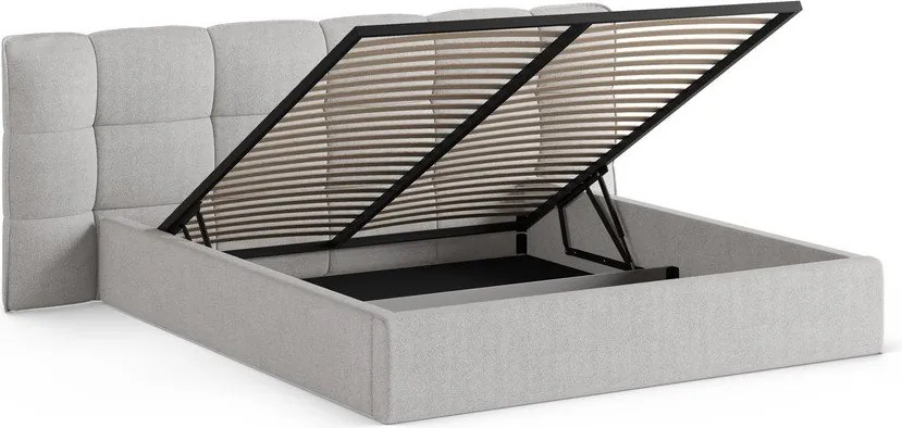 Szürke kárpitozott ágyneműtartós franciaágy ágyráccsal 140x200 cm Eric – Micadoni