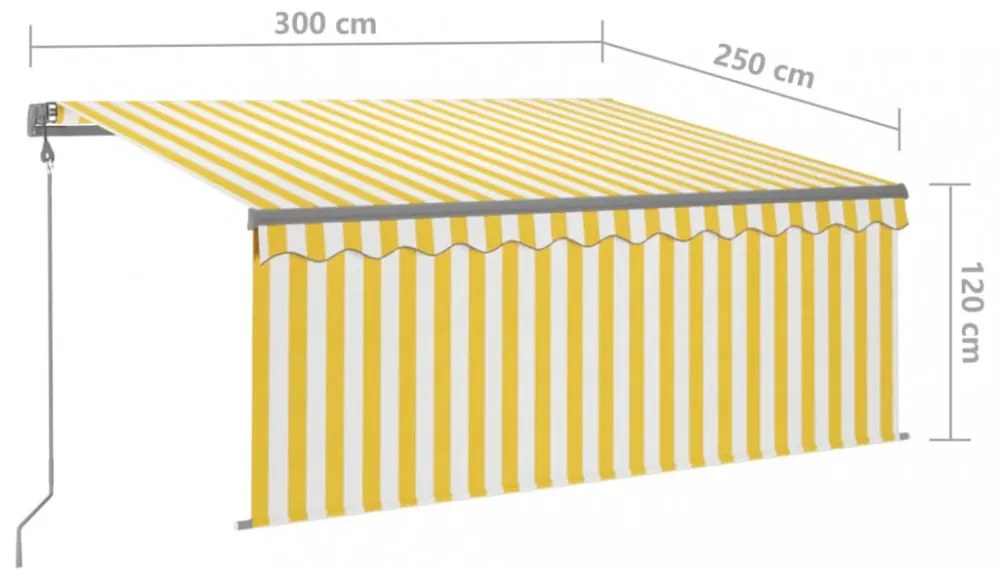 sárga-fehér automata kihúzható napellenző redőnnyel 3 x 2,5 m