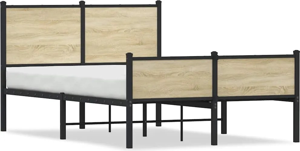 vidaXL sonoma tölgy színű fém ágykeret matrac nélkül 120 x 190 cm