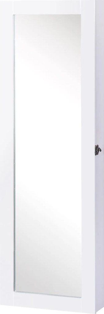 HOMCOM Fali Fülhallgató Tükörszekrény Ékszertartó Akasztókkal és Nyílásokkal Nyakláncokhoz - 37x9.5x112 cm Fehér | Aosom