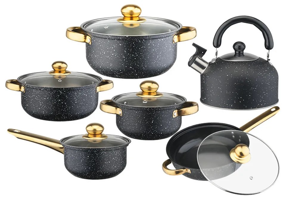 12 részes inox edénykészlet teáskannával fekete G31