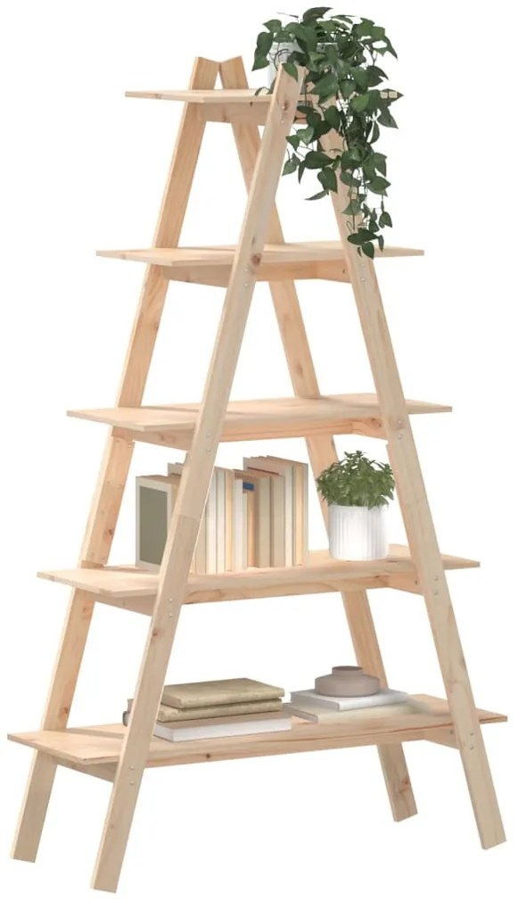 5 szintes A-alakú tömör fenyőfa polc 110 x 40 x 180,5 cm