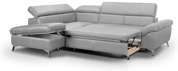 Bőrkárpitos, balos, L-alakú SALERNO II sarokkanapé, szürke