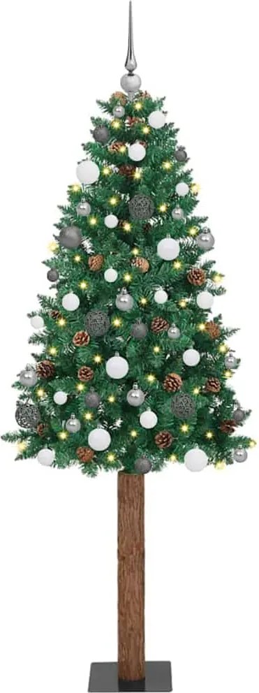 vidaXL Karcsú karácsonyfa 300 LED-del Zöld 210 cm PVC és tömör fenyőfa