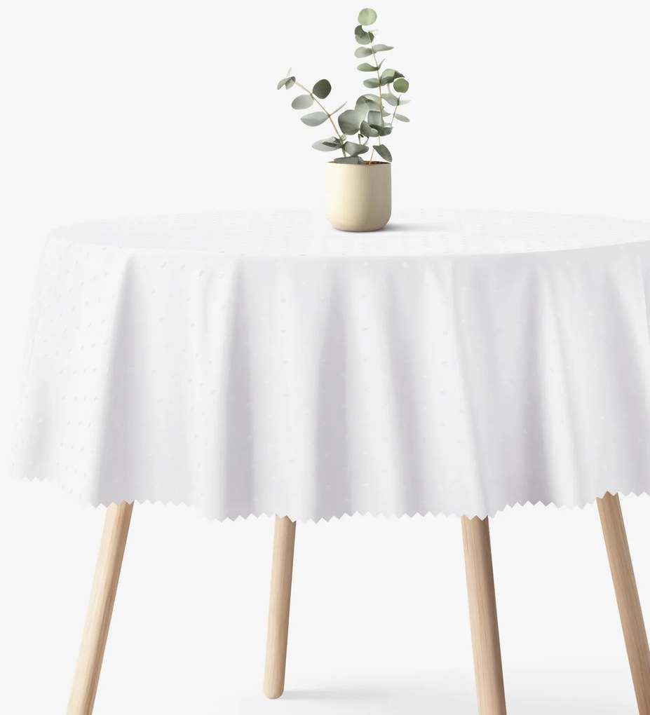 Goldea ünnepi kör alakú teflonos terítő - fehér alapon fényes négyzetek Ø 150 cm