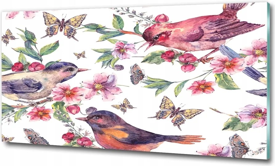 Fotó-üvegkép Madarak pillangók cseresznye 125x50