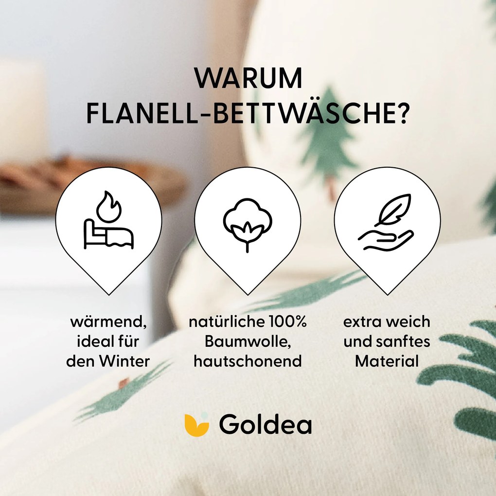 Goldea flanel ágyneműhuzat - fenyőfák natúr alapon 240 x 220 és 2db 70 x 90 cm