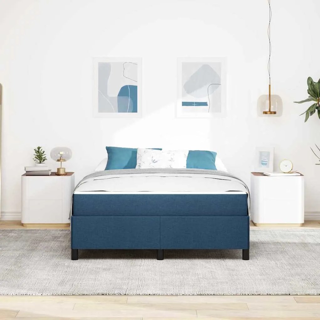 Boxrugós ágy Kék és Fekete 140 x 190 cm Textil és mérnöki fa