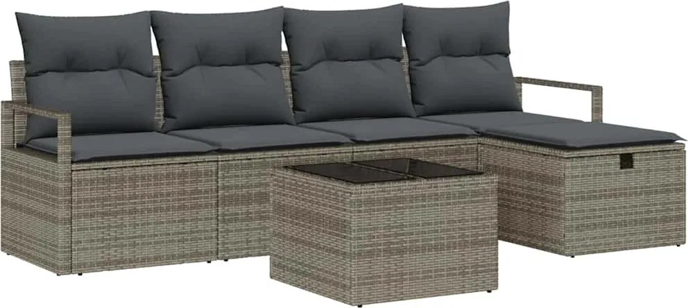 vidaXL Kerti Kanapé Szett párnával tárolóval 6 pcs Szürke Poli rattan