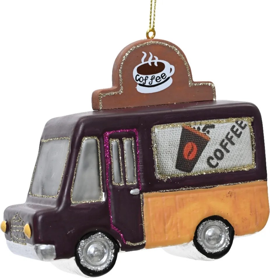 Karácsonyfadísz üveg Autó kávéval barna karácsonyfára 11cm